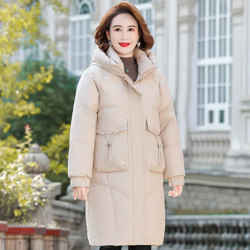 

Winter Long Down Coat for Women 2023 Casual Thick Warm Puffer Jacket Women High Quality Elegant White Duck Down Parkas Winter