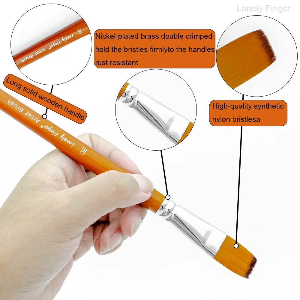 13 Pcs Long Artist Paint Brush Set, 4 Tip Shapes :Pointed/Flat/Angled/Filbert For Multi-Media Art & Craft,Wooden Handle_voghion.com