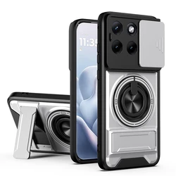 Luxury Armor Magnetic Ring Bracket Case with Slide Lens Cover - Moto G17 4G (Silver)