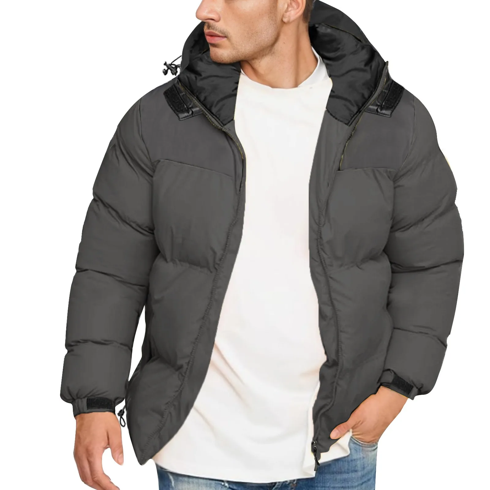 Winter Down Jackets For Men Cotton Padded Autumn Winter Outwear Windproof Trend Solid Color Thick Warm Hooded Coat Doudoune Hom