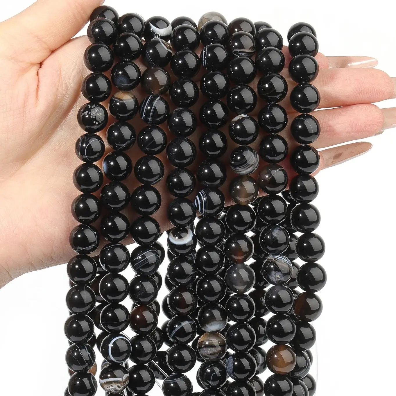 

Бусины из натурального черного агата, 4-12 мм