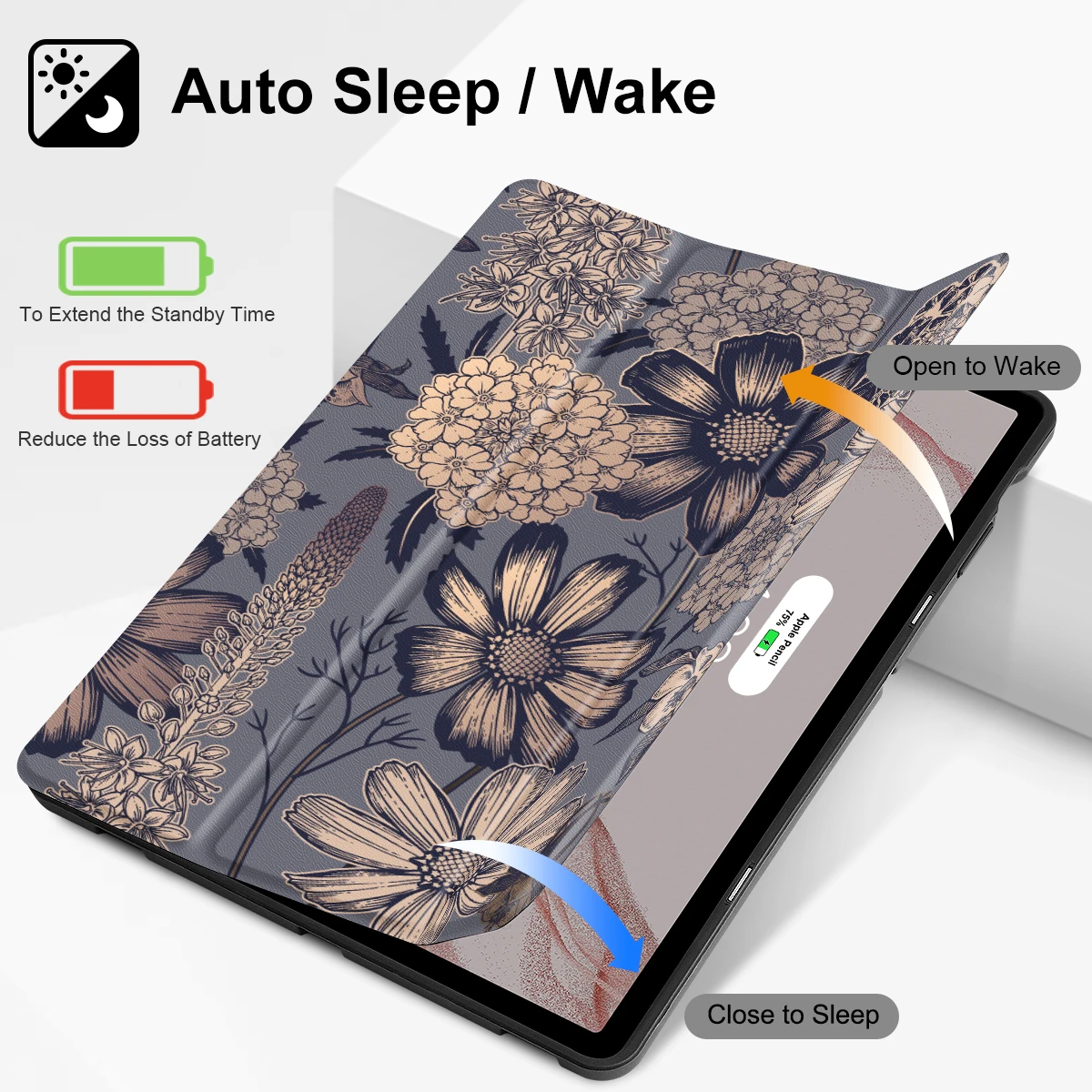 Capa Flor para Samsung Galaxy Tab s9 Plus 12.4 12.4 Sm-x810 X816 X818 Trifold Suporte de Couro Tampa Traseira Macia Caixa Automática - Imagem 2