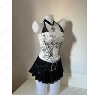 Tops à bretelles sexy en dentelle Y2k, vêtements pour femmes, gothique, punk, fille, été, t-shirts à bretelles, grunge, corset mince, Harajuku, Kpop, crop top, emo 4