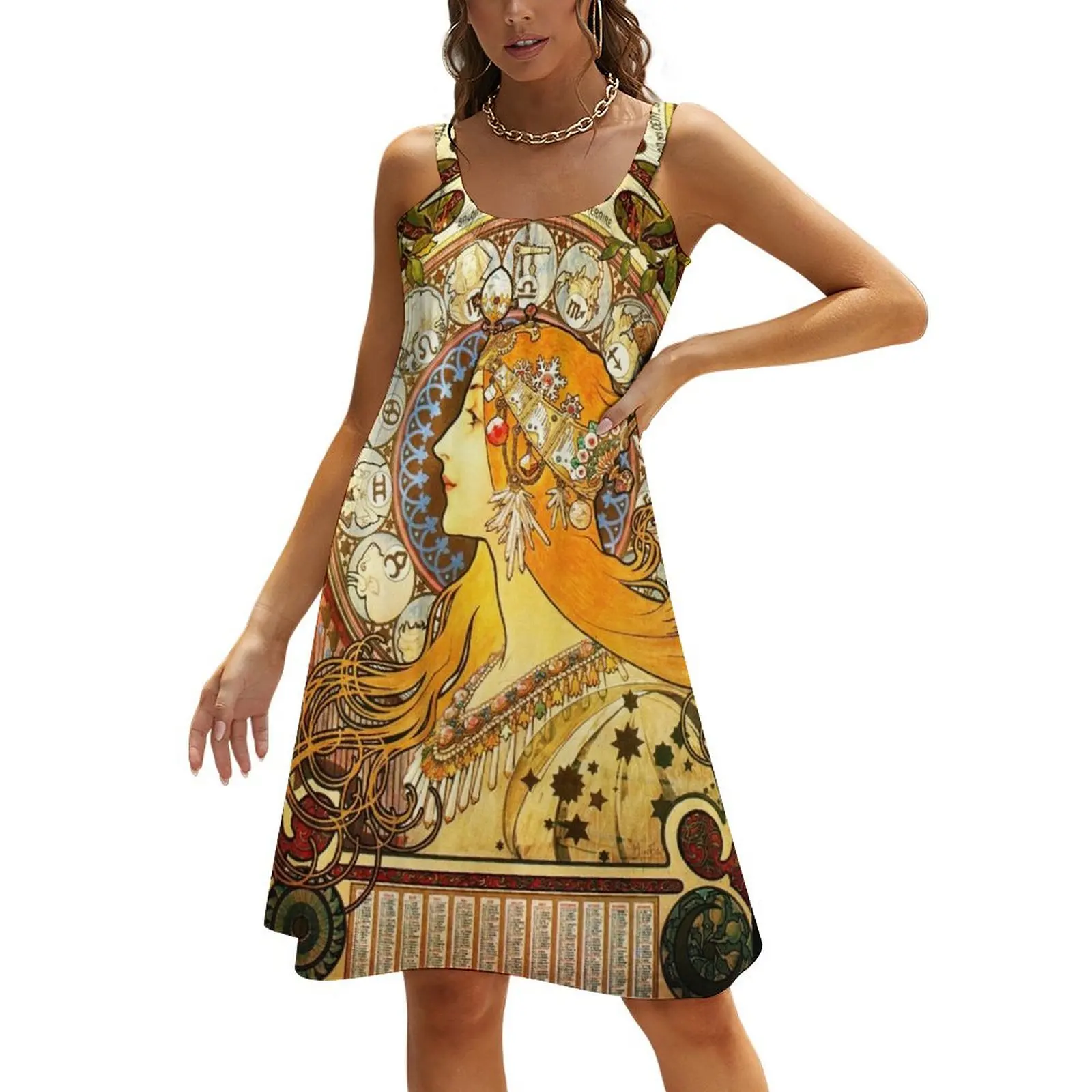 

La Plume Zodiac - Alphonse Mucha Beach Sling Skirt women's clothing trend 2024 Female dress fairy dress