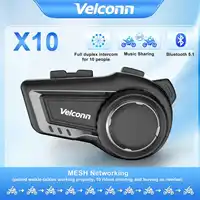 Velconn X10 Motorcycle Mesh Intercom Helmet Headset Bluetooth 5.1 For 10 Riders 1500M Full Duplex Interphone Music Sharing/EQ FM