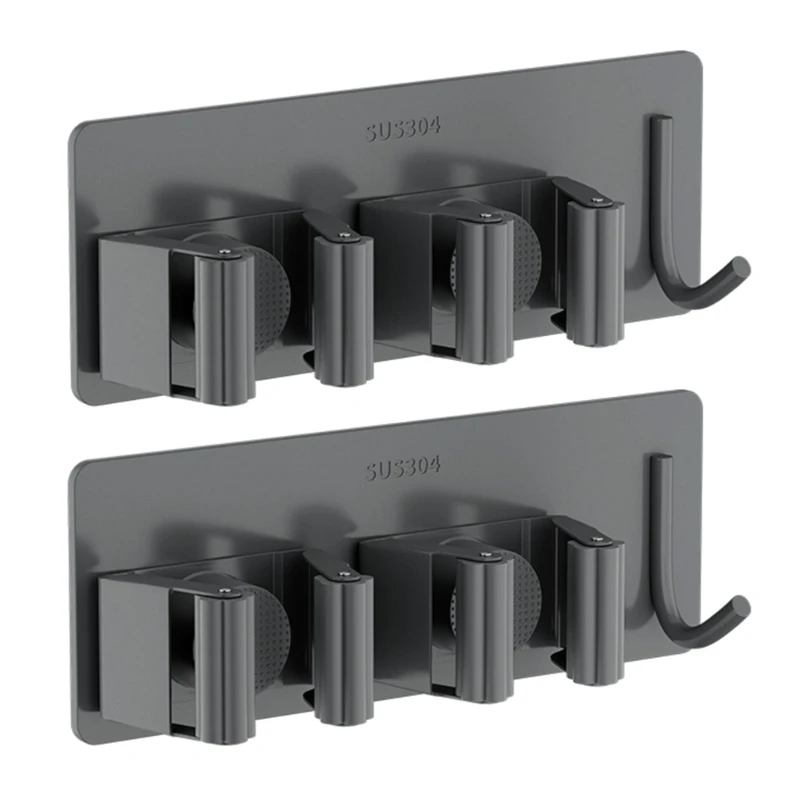 

Stainless Steel Rack with Utility Hooks Mop and Broom Holder Wall Mounted Hanger