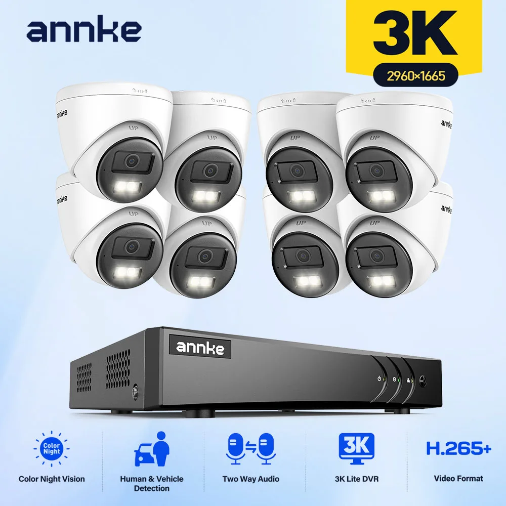 ANNKE 3K Security Camera System 5-in-1 8CH DVR 8pcs IR Night Vision Motion Detection Two-Way Audio Remote Access Cameras 1