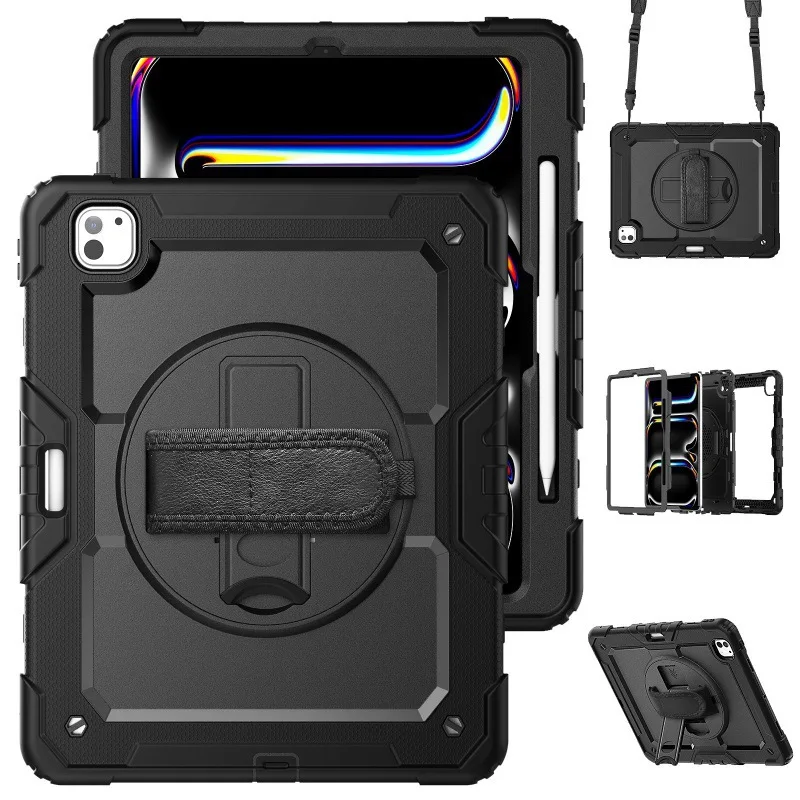Kickstand Shockproof Case with PET Screen Protector and Shoulder Strap