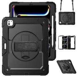 Kickstand Shockproof Case with PET Screen Protector and Shoulder Strap - iPad Air 4 10.9 2020 (Black)