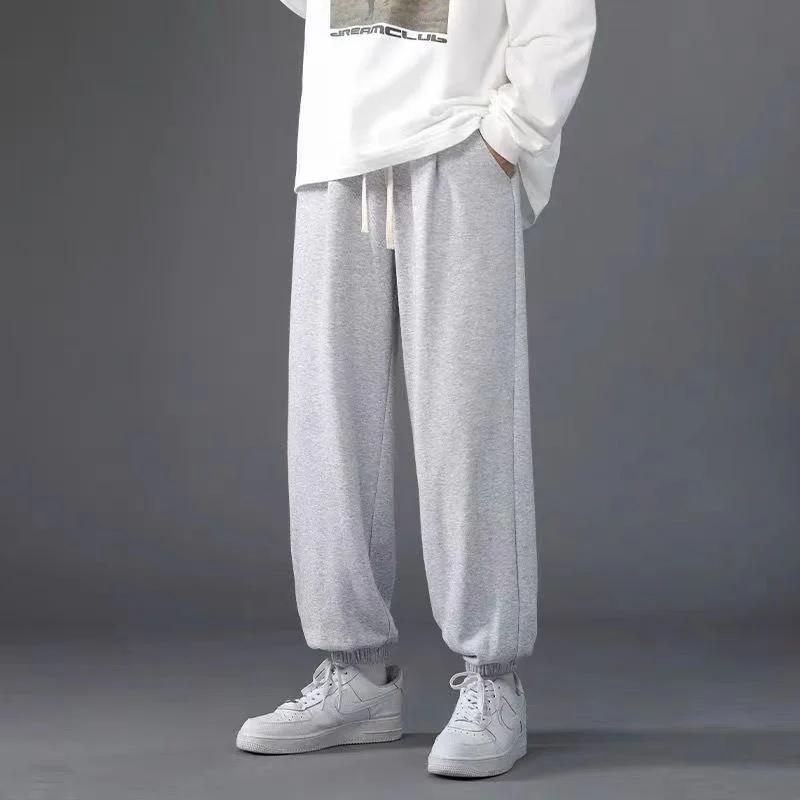 Autumn Winter New Fleece Thickened Tight Pants Men Trendy Versatile Sports Casual Drawstring Patchwork Pocket Straight Trousers