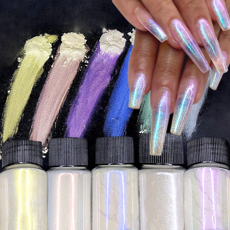 Mermaid Glitter Chrome Powder Bottled Holographic Aurora Pigment Powder DIY Pearl White Rubbing Manicure Dust 1Jar nail powder,nail glitter,nail pigment,nail decoration,nail decorations,reflective powder