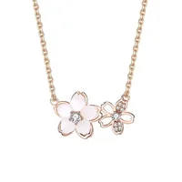 Cute Sweet Zircon Peach Blossom Pendant Clavicle Necklace Women Simple Light Luxury Two Flowers Neck Chain Jewelry 5