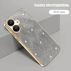 Glitter Water Ripple Electroplated Matte Shockproof Bumper Hard Back Cover with Camera Protection for Vivo V60 Lite (Gray)