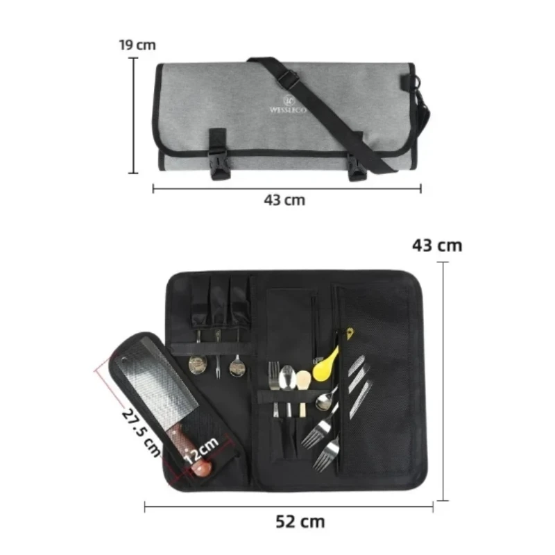 Portable Oxford Cloth Outdoor Cooking Professional Chef Kitchen Knife Fork Folding Storage Pockets Roll Tools Bag Carry Case