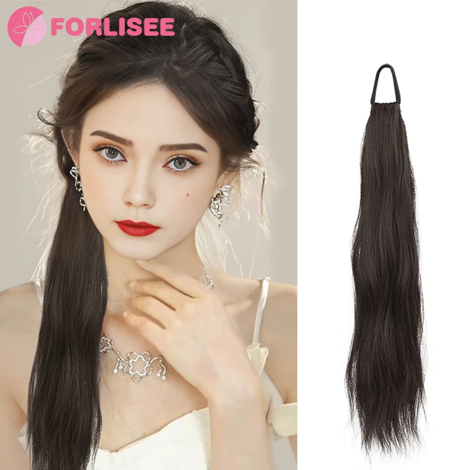 

FORLISEE Long Curly Hair With Elastic Band Synthetic Double Ponytail Wig Fluffy Hair Wig Piece Double Ponytail