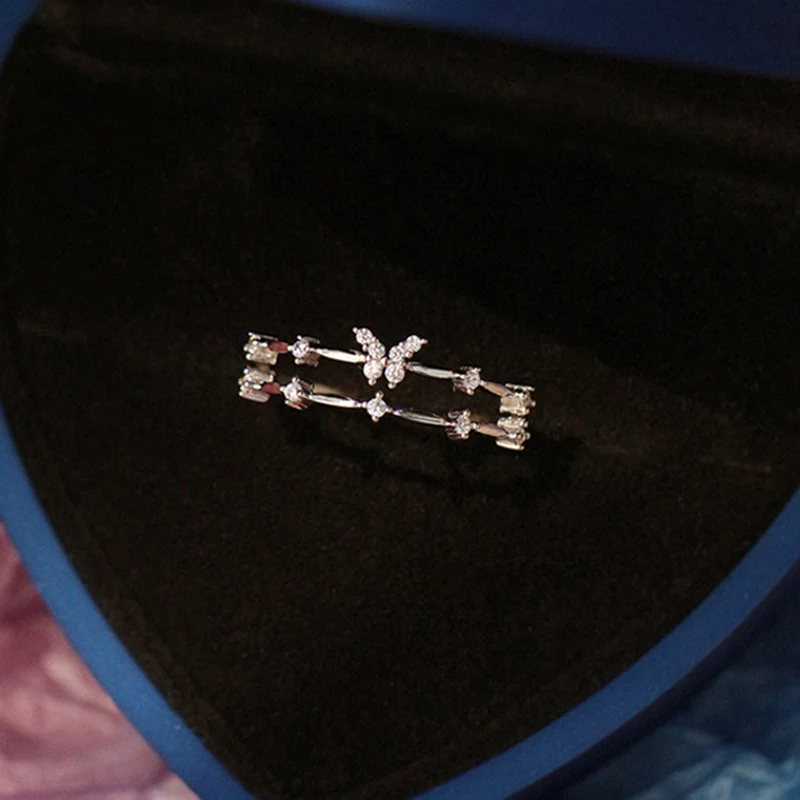 [韓国人気ジュエリー] nff Cluster Ring Butterfly Ring for Women Korean Fashion Zircon Thin