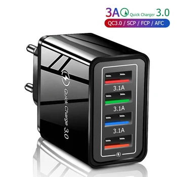 Cargador USB 3A, 4 puertos USB, carga rápida 3,0, enchufe UE EE. UU., cargador de teléfono móvil, adaptador de pared, carga rápida portátil para iPhone 16 Pro 1