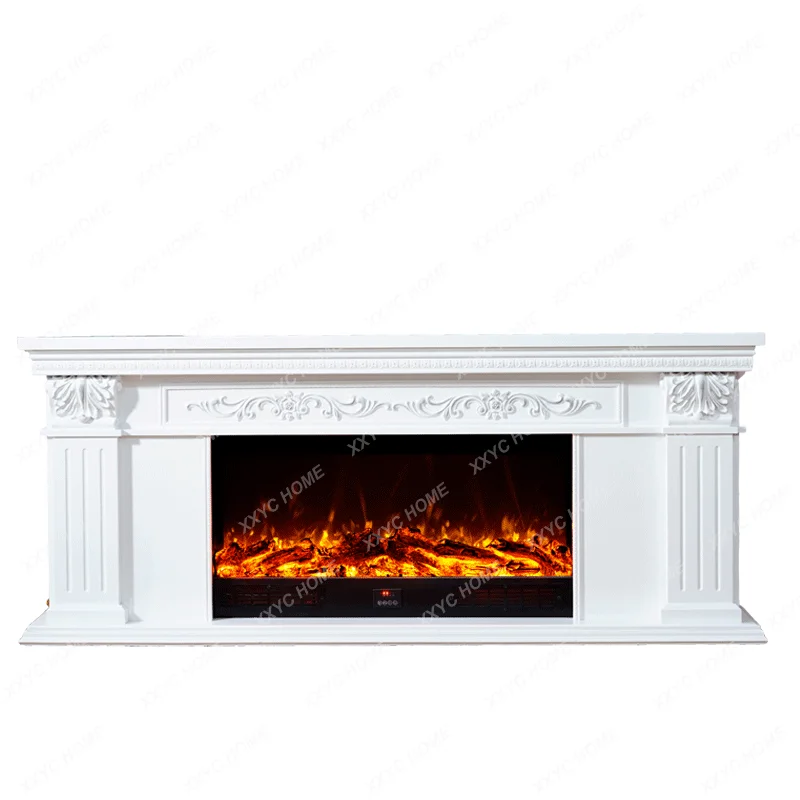 

1.8 M Fireplace TV Cabinet Solid Wood Carved American Decorative Cabinet Background Wall Living Room Simple Electronic Fireplace