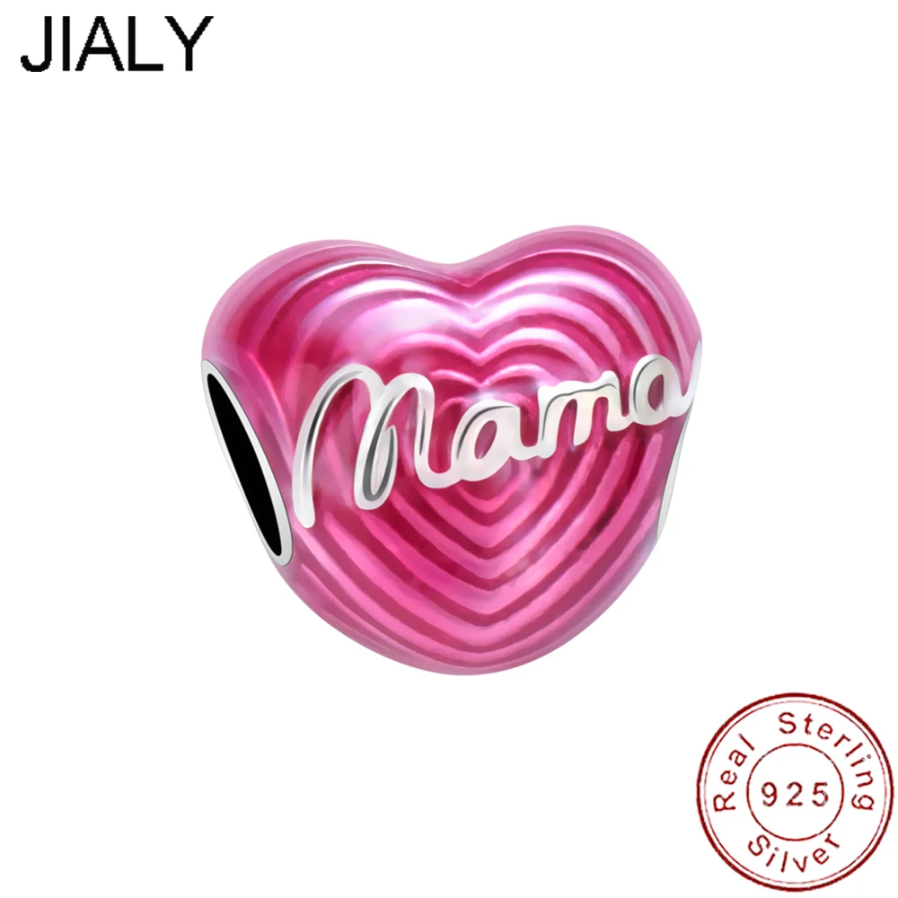 

European 100% S925 Sterling Silver Enamel LOVE Mama DIY Charm For Original Women Bracelet Necklace Chain Jewelry