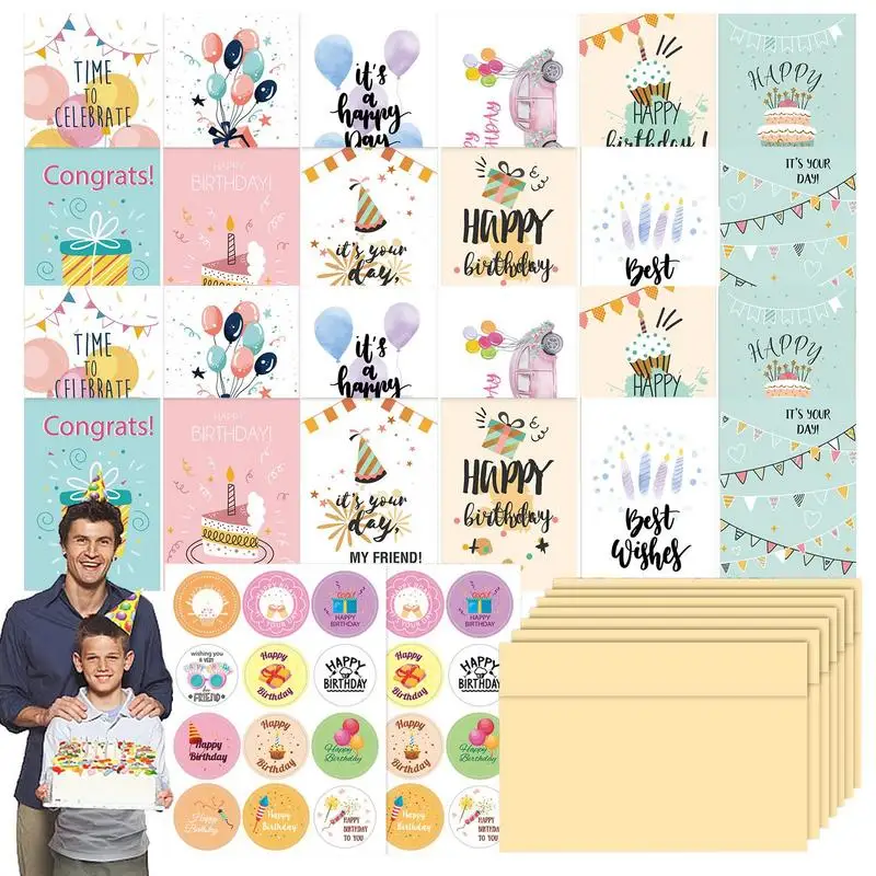 

birthday card combination set 24pcs Foldable Happy Birthday Cards With Greetings Inside Enough Blank Space Creative Design