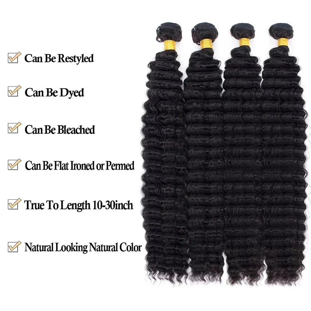Deep Wave Human Hair Bundles Brazilian Hair Natural Color Deep Wave One Weave Bundles Unprocessed Human Hair 30 40 Inches