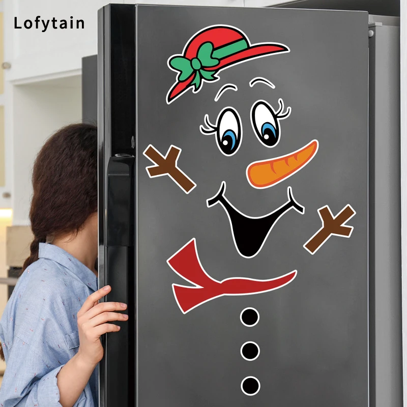 Cartoon Christmas Snowman Wall Sticker Kitchen Refrigerator Cupboard Microwave Oven Dishwasher Door Cover Outdoor Wall Stickers creative hot sale resin refrigerator sticker cartoon lion china style refrigerator sticker spring festival celebration