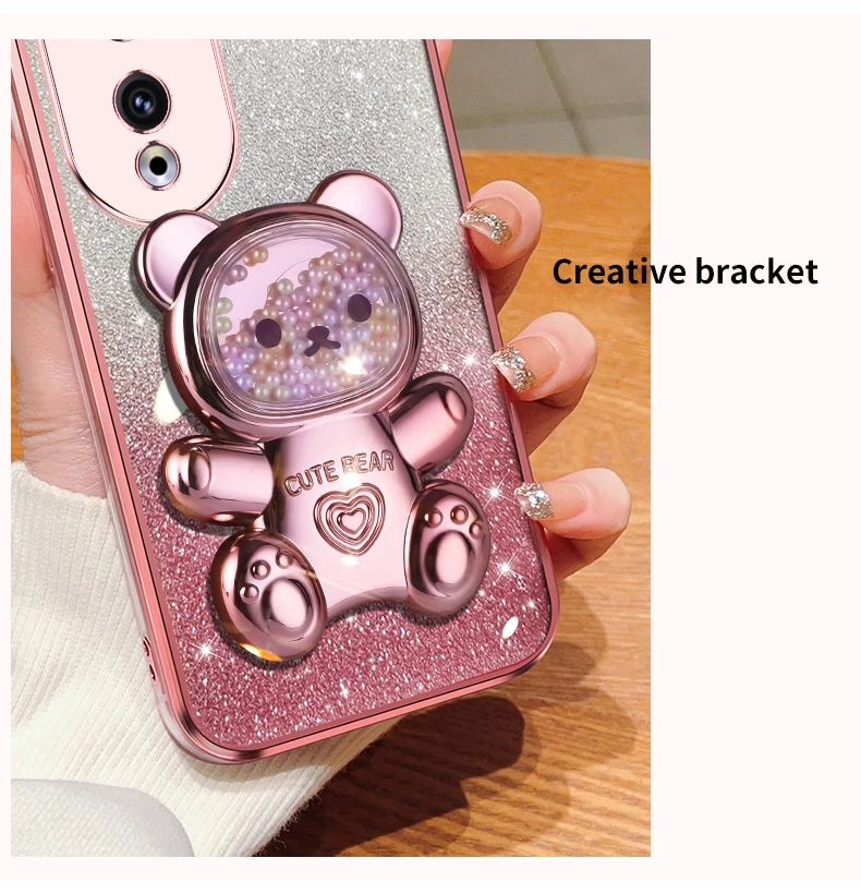 Honor90 Quicksand Bear support à paillettes coque de téléphone pour Huawei Honor 50 90 60 s 30 20 Lite housse de support Nova 10 11 Pro_voghion.com