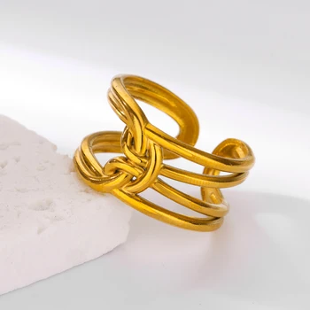 Wrap Knot Double Layer Rings for Women Stainless Steel Gold Color Open Adjustable Ring Aesthetic Wedding Waterproof Jewelry