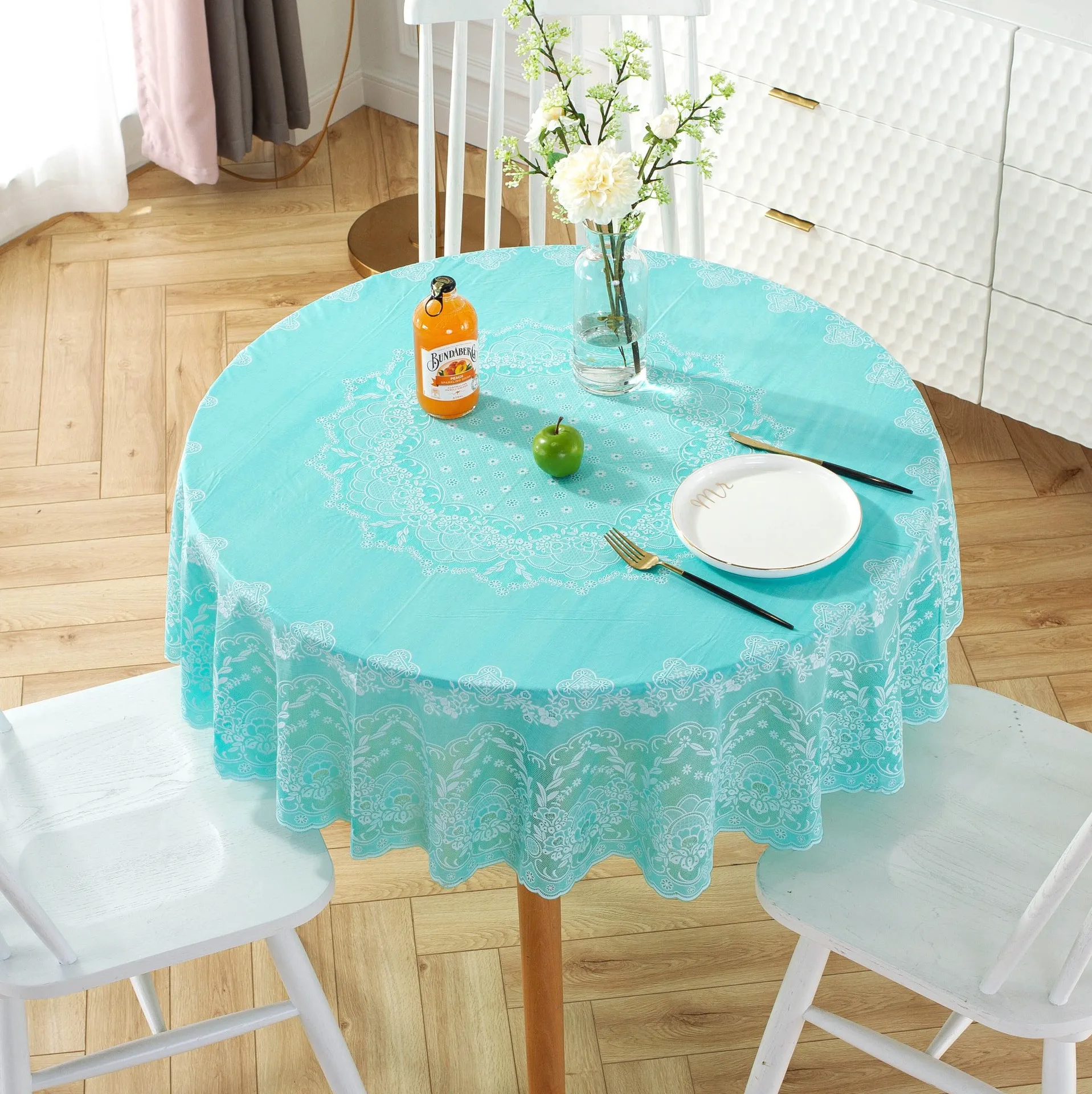 Tablecloth European style gold stamping household round tablecloth waterproof and oil-proof hotel restaurant tablecloth