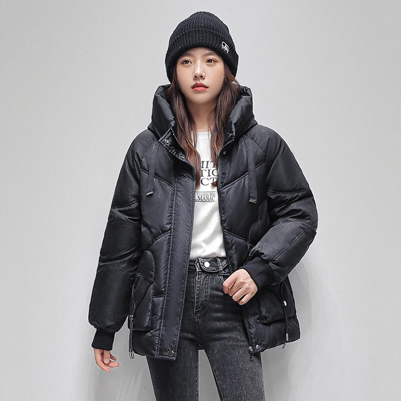 

Down Padded Jacket Women Overcoat 2023 New Winter Thickened Jacket Female Short Coat Korean Warm Loose Hooded Parka Outerwear