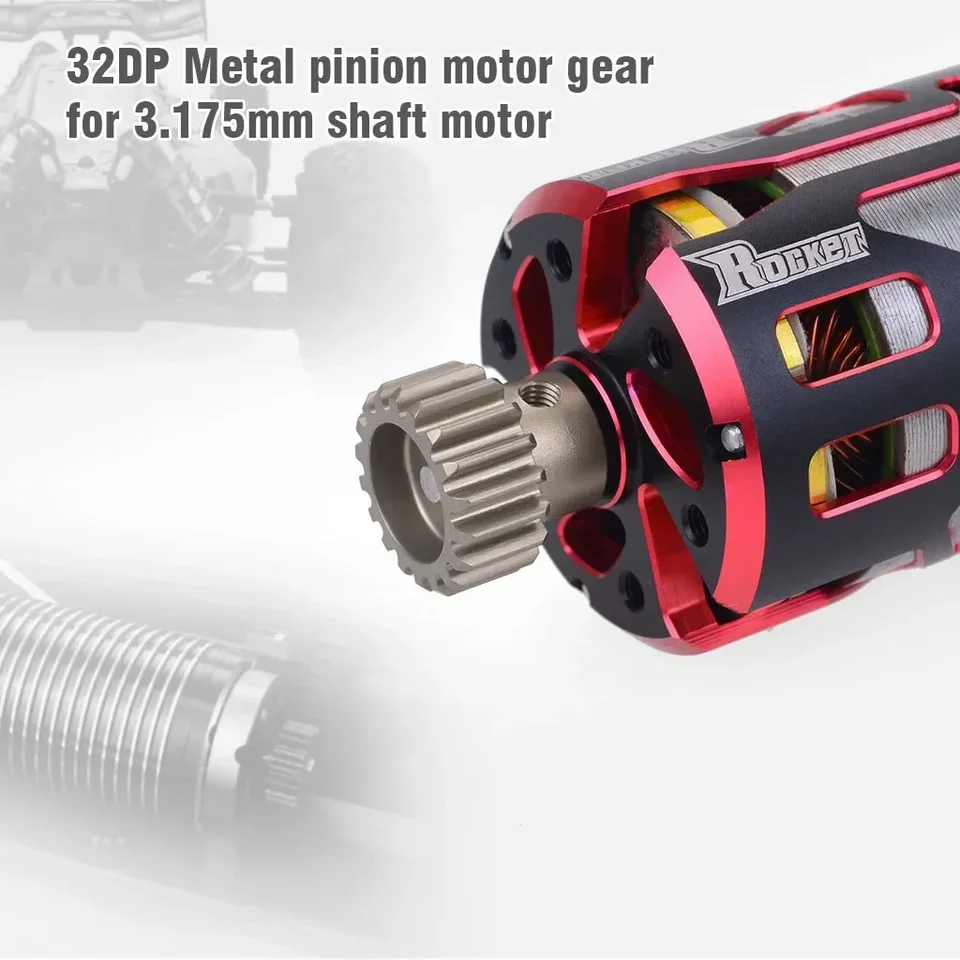 Set Pignoni 32P In Acciaio 17T-21T Per Motore RC 5mm - Con Chiave Esagonale - Upgrade Per Auto Brushless