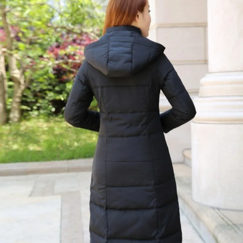 2023 New Women Down Jacket Winter Coat Female Extra Long Knee Length Parkas Thicken Detachable Cap Outwear Slim Overcoat