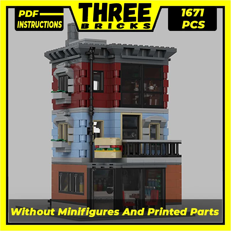 Technical Moc Bricks City Street View Modello Kebab Pizza Shop Blocchi Modulari Regali Giocattoli Per Bambini Set Fai Da Te Assemblaggio