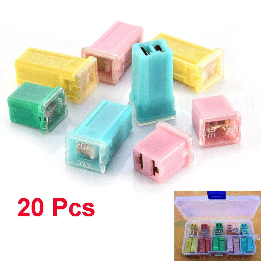 20pcs Car fuses kit JCase box shaped mini tall Low car fuse combination kit square set suitable for 20A 30A 40A 50A 60A
