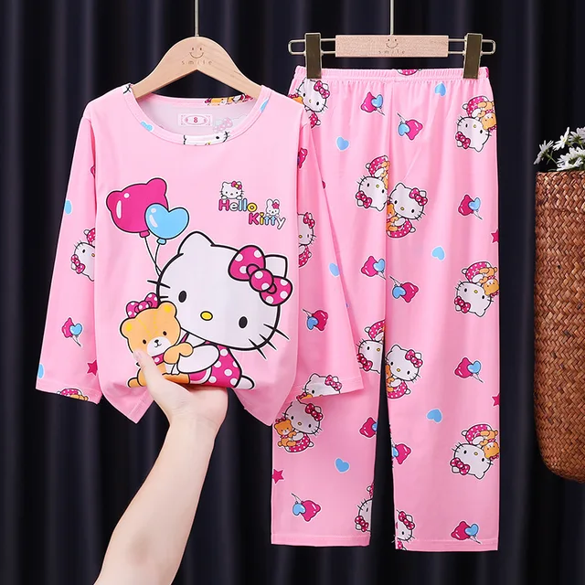 Sanrio hello kitty children home clothing girls pajamas baby long sleeve pants girls sleepwear summer nightgown