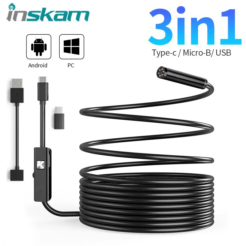 INSKAM 7MM Android Endoscope Mini Camera 3 IN1 Micro USB Type C