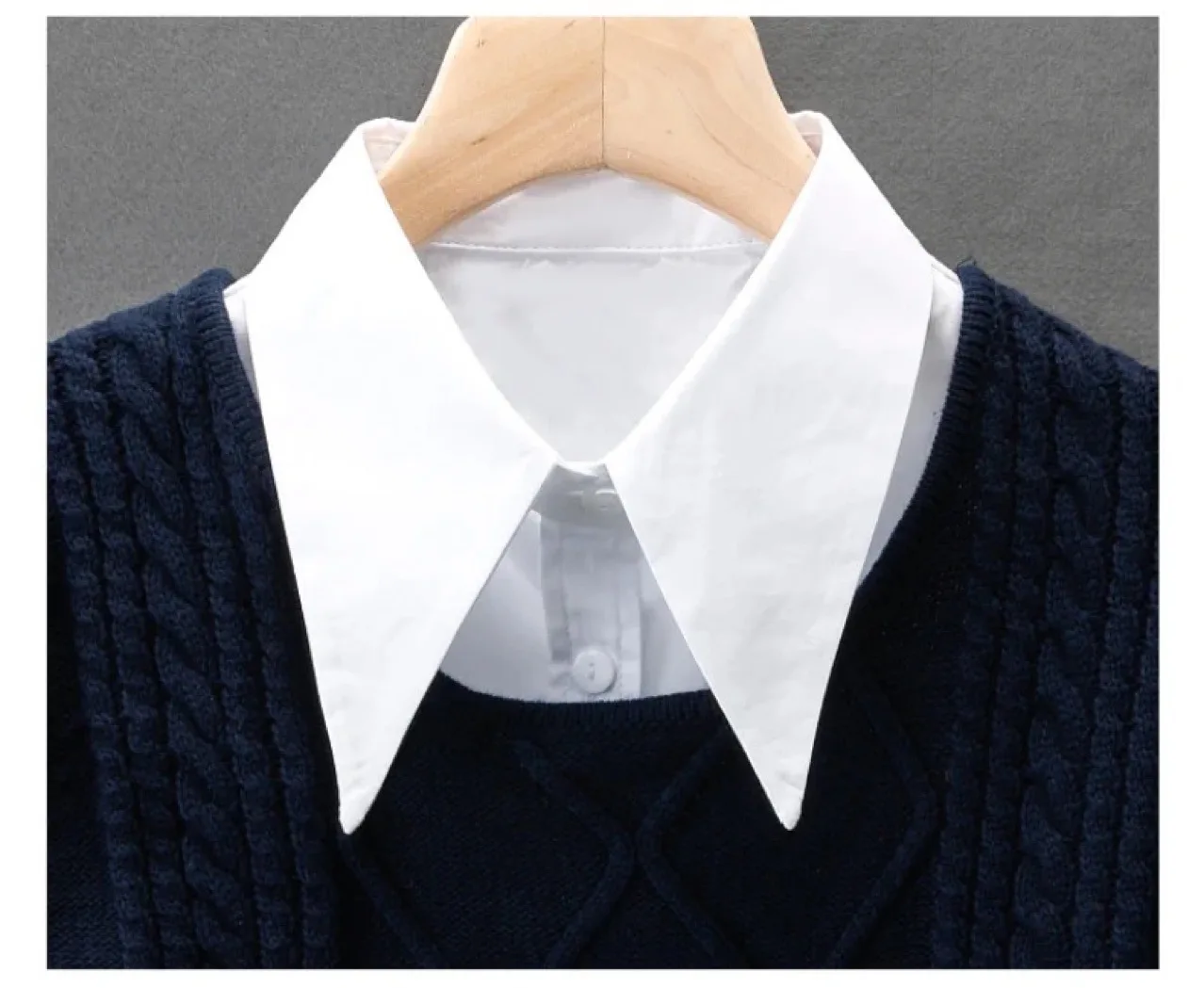 Gefälschter Kragen, abnehmbarer Kragen für Damen und Mädchen, Hemden, Dickey, halbe falsche Bluse, Dickey-Tops, einfarbig, falscher Kragen, Weiß/Schwarz – Detail 9