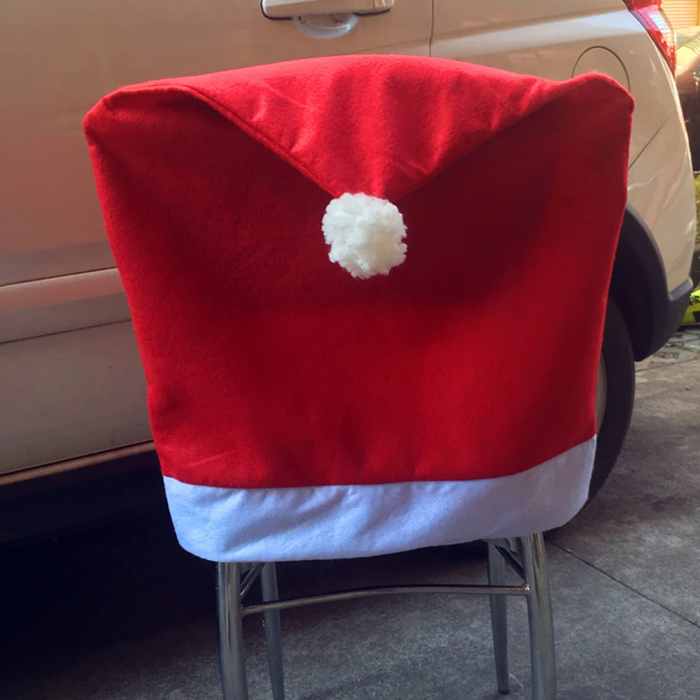 Christmas Santa Hat Seat Cover Decorative Chair Protector Cover Festival Favor for Banquet Holiday Festival Decor