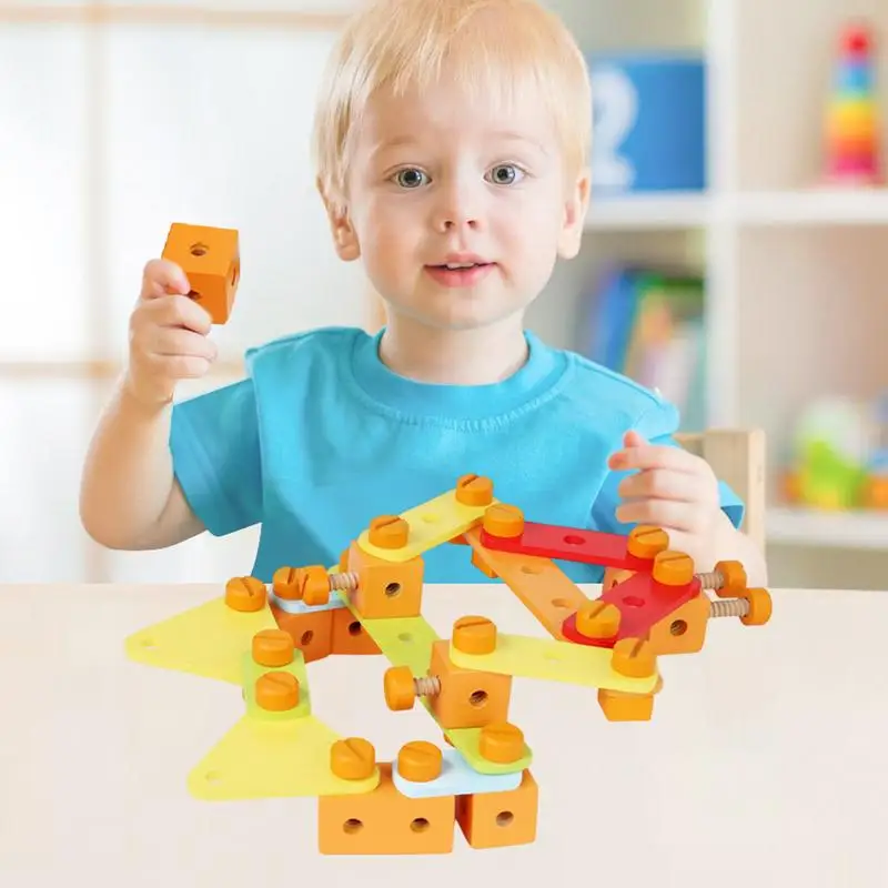 Wooden Construction Tools Wooden Construction Toy Set Educational Pretend Play Toy STEM Nut Disassembly Toys With