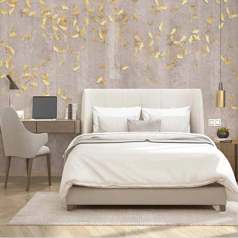 Personalizado 3d Mural Papel de Parede do Vintage Ginkgo Folha Pano de Fundo 3d Salão Pintura para Sala Estar Papel de Parede para o Quarto Tapety