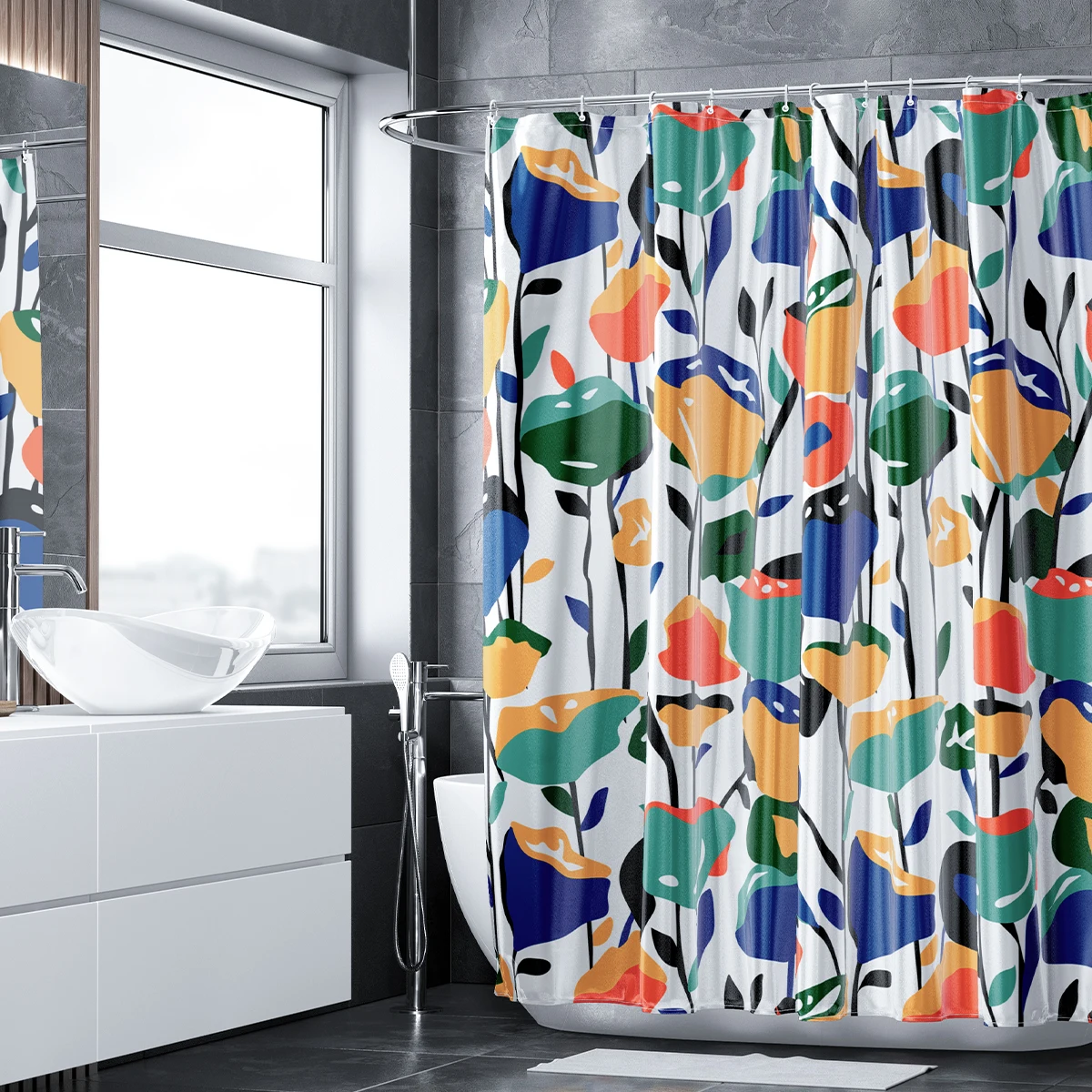 Flower waterproof shower curtain 1pcs