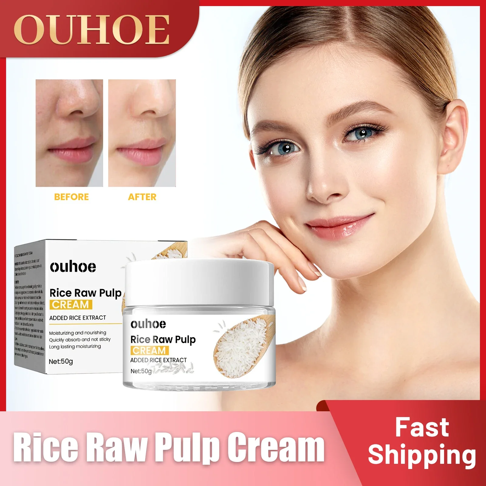 

White Rice Whitening Cream Fade Fine Lines Improve Melanin Anti Acne Firming Pores Nourishing Repairing Rice Raw Pulp Face Cream