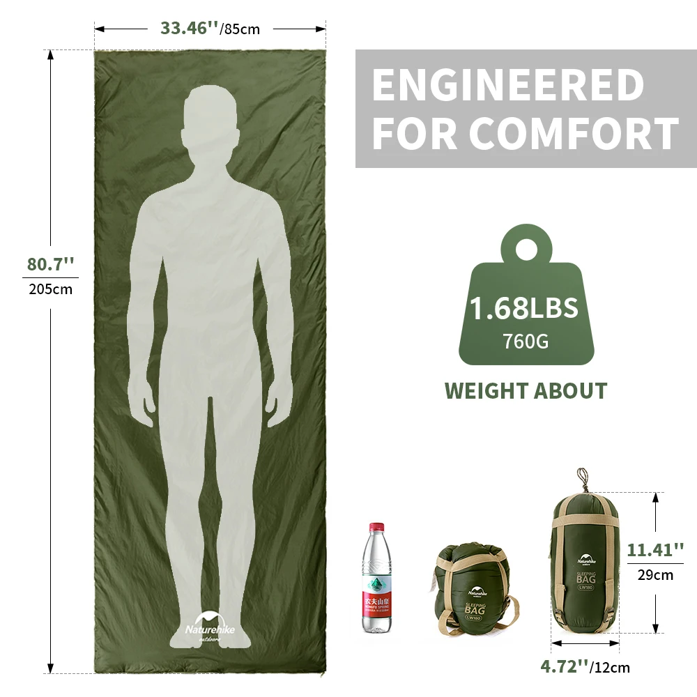 Camping Sleeping Bag LW180 Envelope Portable Outdoor Hiking Ultralight Waterproof Backpacking Cotton Sleeping Bag sleeping bag survival sleeping bag