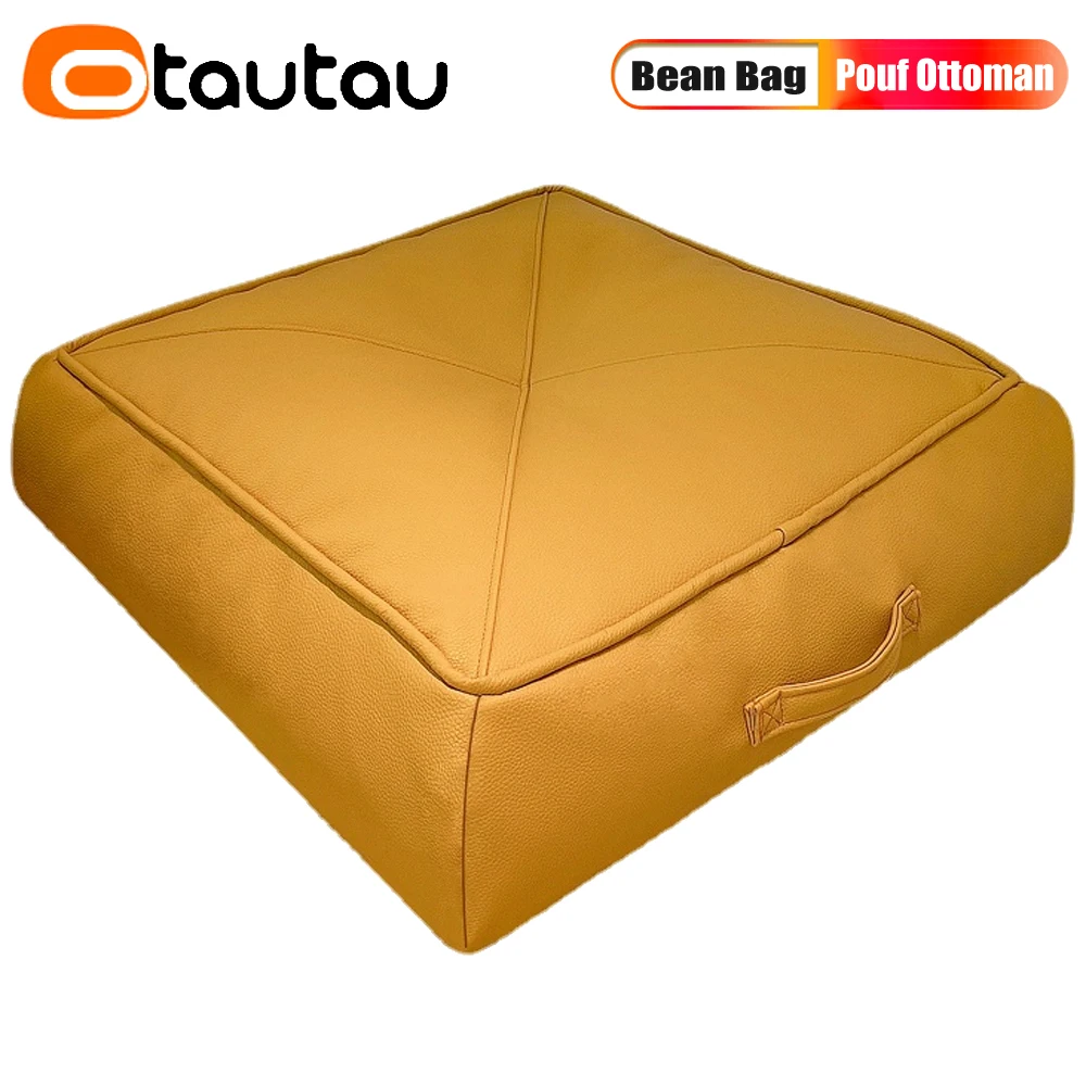 OTAUTAUSquareFauxLeatherOttomanPoufwithFillingBeanBagStool