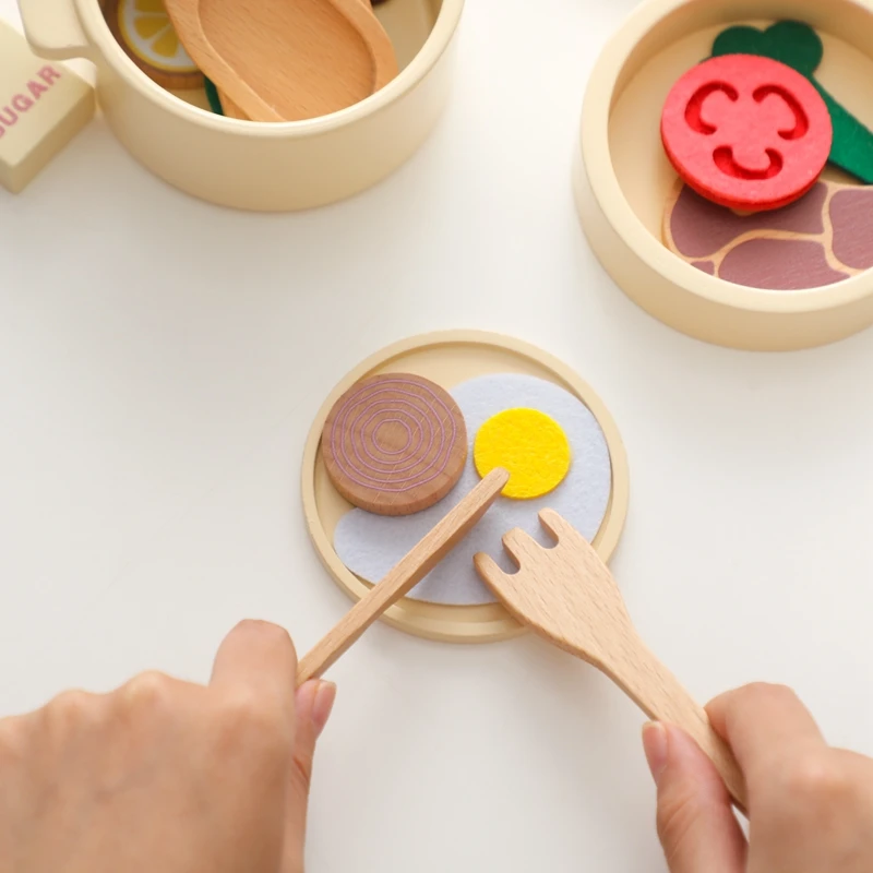 Montessori Children's Play House Kitchen Set Toys Children's Educational Simulation Wooden Toy Vegetable Pot Model Pretend Toys 4
