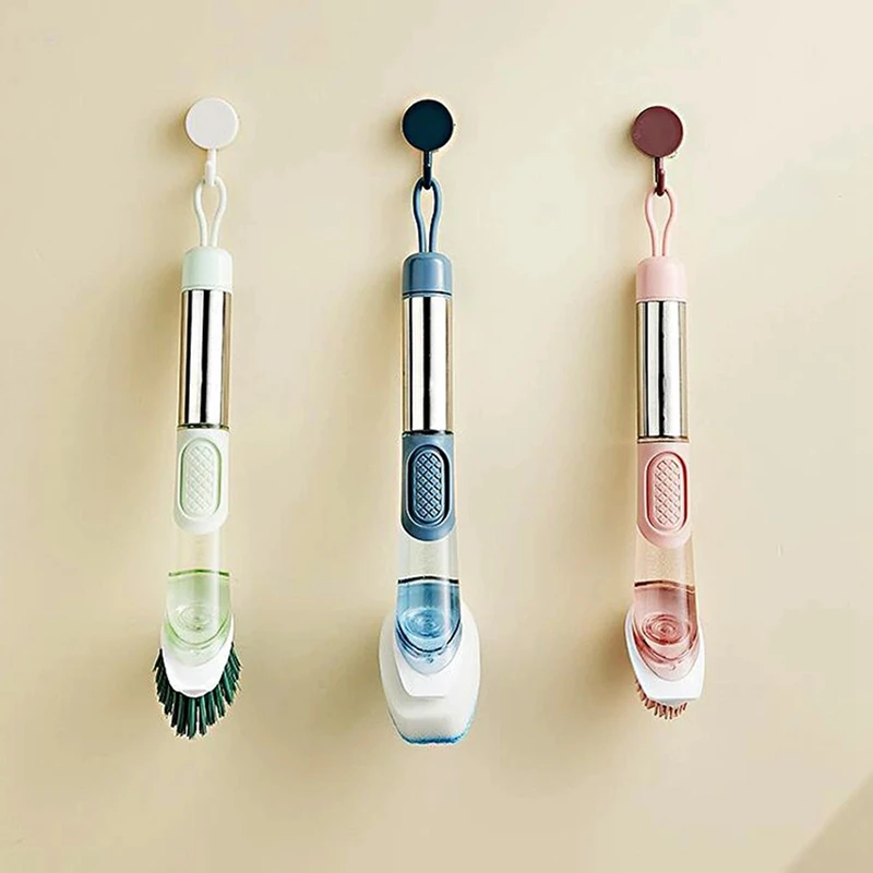 

Кухонная щетка для чистки 2 в 1, щетка для чистки с длинной ручкой со съемной щеткой, Диспенсер губки, щетка для мытья посуды