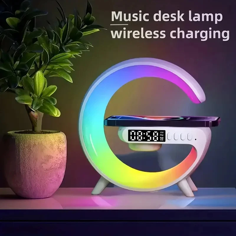 Caricabatterie Wireless Pad Stand Speaker Tf Card Rgb Night Light Lamp Sveglia Stazione Di Ricarica Rapida Dock Per Iphone Samsung Xiaomi