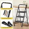 3 Step Ladder, Sturdy Steel Step Stool with Anti-Slip Wide Pedals, Handrail, Safe-Lock Design, Pass 800lbs L 5