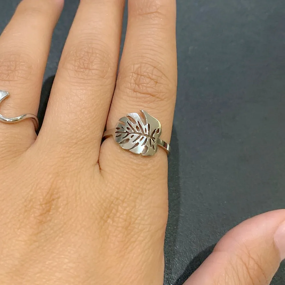Stainless Steel Ring Jewelry Palm Leaf Rings For Women Hawaiian Gift