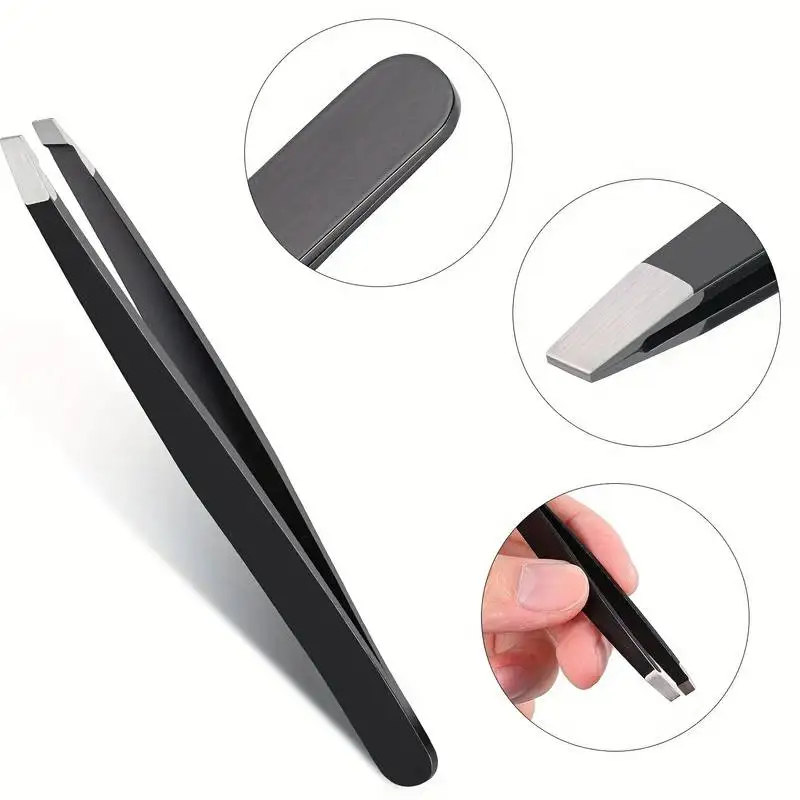 Black Stainless Steel Precision Eyebrow Tweezers Set
